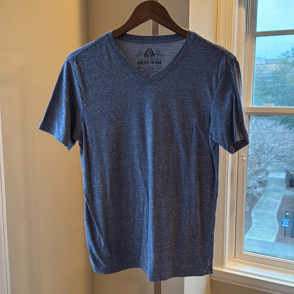 American Rag Men’s Heather Blue V-Neck T-Shirt, Size Small, Soft Blend